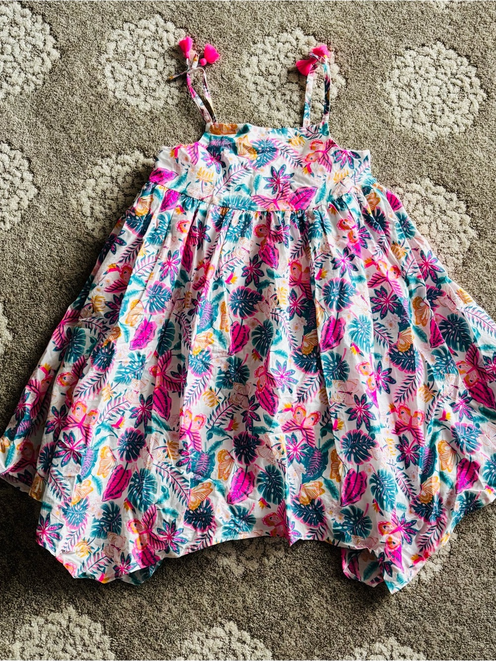 Tommy Bahama Kids Tropical Floral Sundress with Pom Strap Detail Size 7